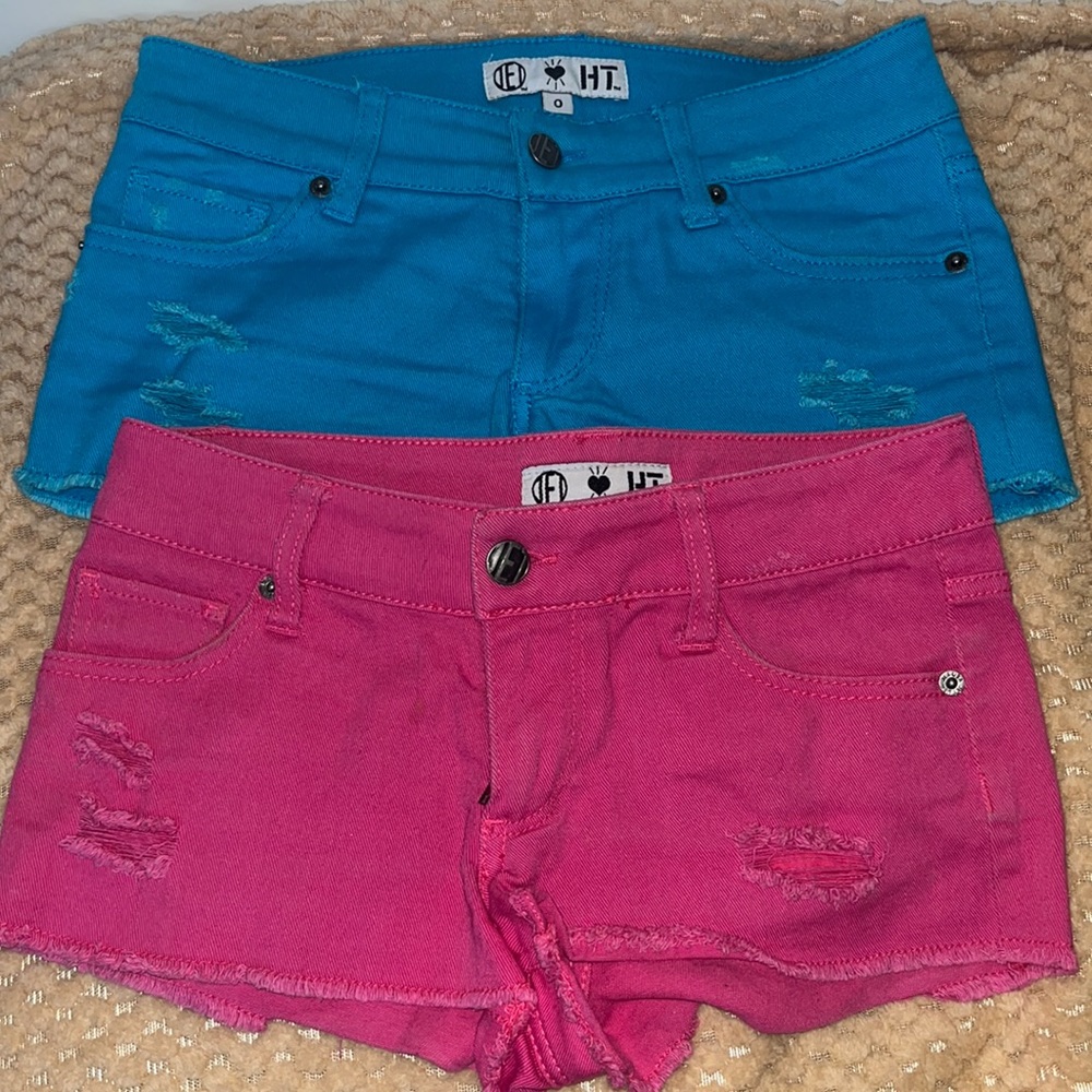 Hot Topic Teal and Hot Topic Hot Pink Jean Shorts Duo
